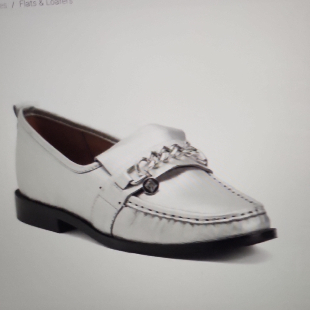 DONALD PLINER Leather Lissi Metallic Loafers Silver Size 6
